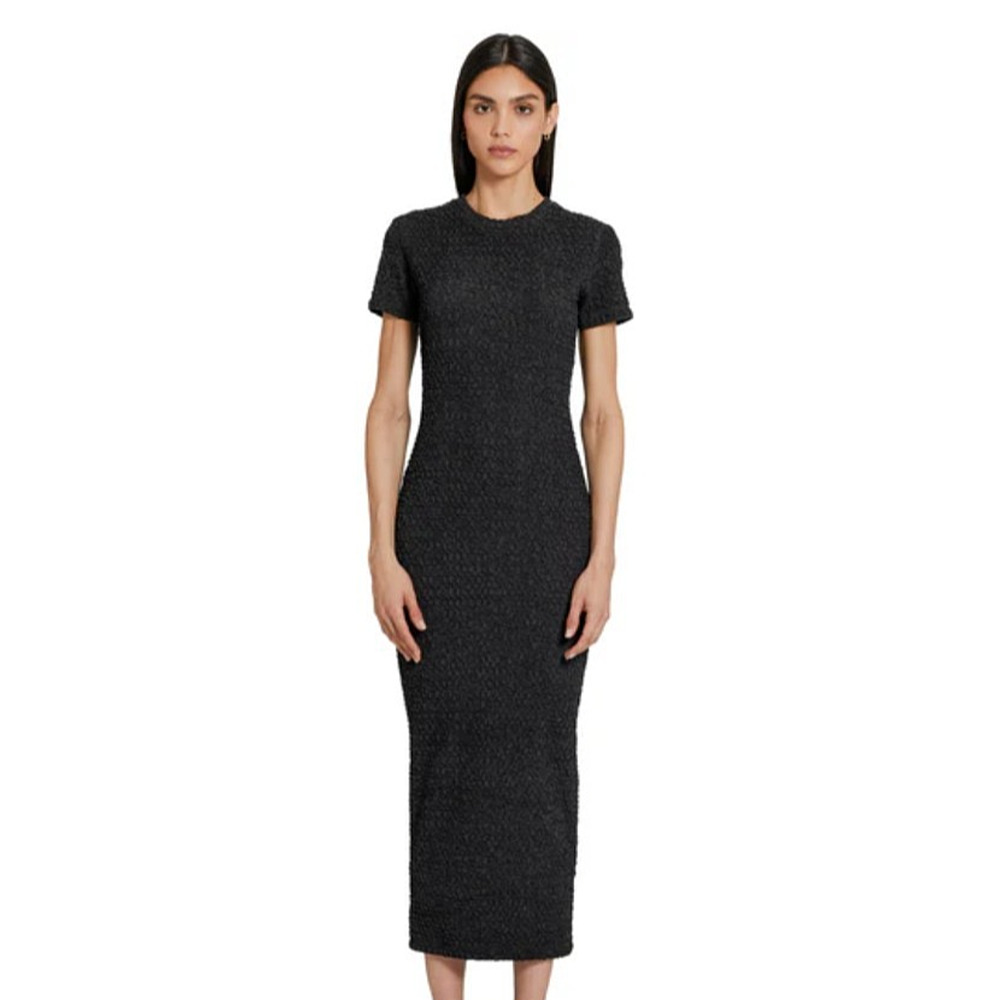 Amanda Uprichard Midi Dress Womens XS Black Popcorn Texture Short Sleeve Bodycon